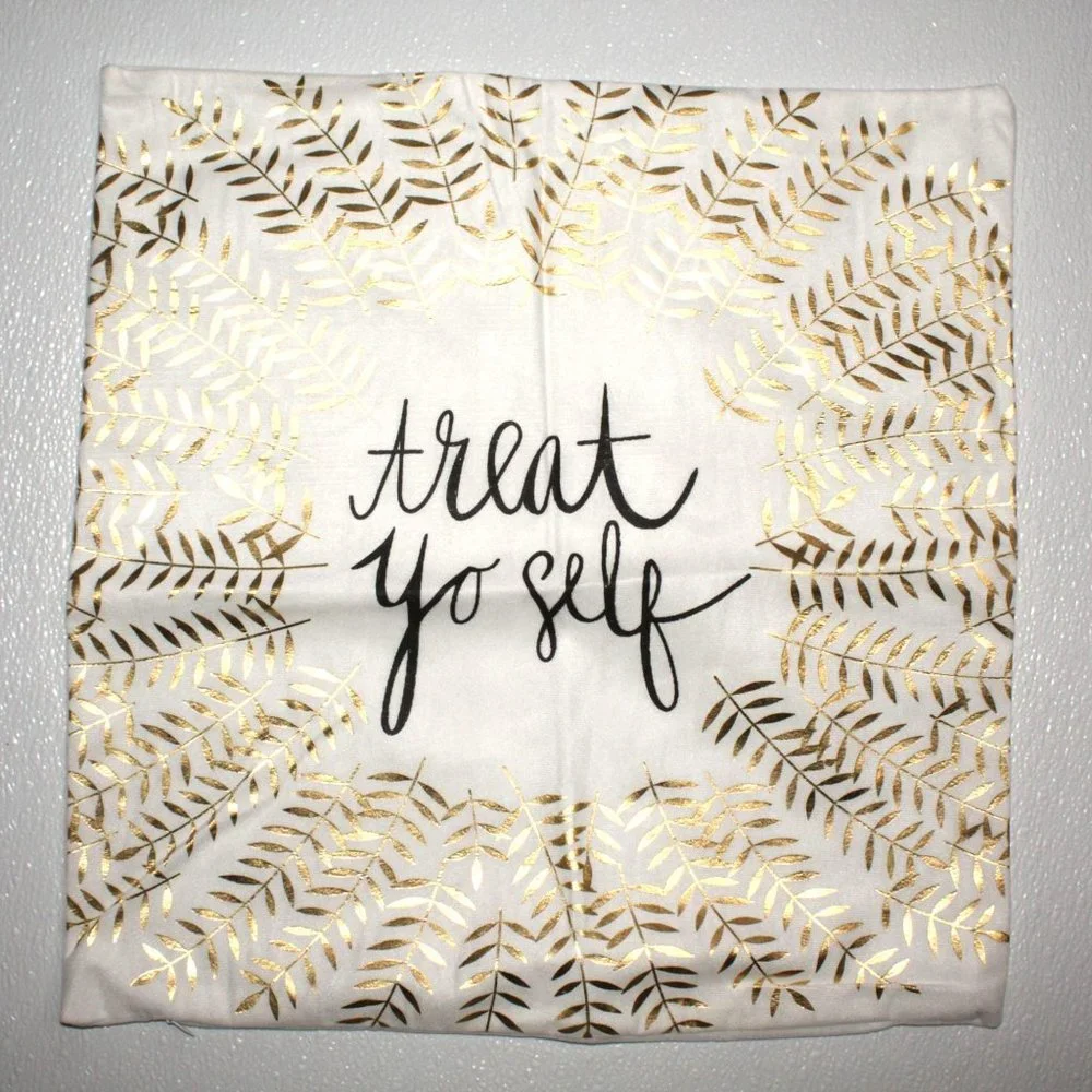 Modern 3 Piece Set Lot of Gold Lame Pillow Cases Of Self Love Verbiage 17" X 17" - Picture 2 of 9